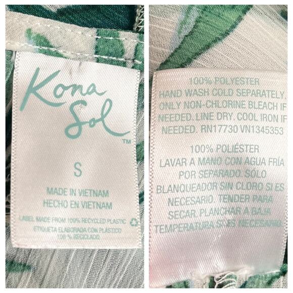 Kona Sol Beach Coverup Midi Dolman Sleeves Green Palm Leaf Women’s Size Small - Picture 10 of 11
